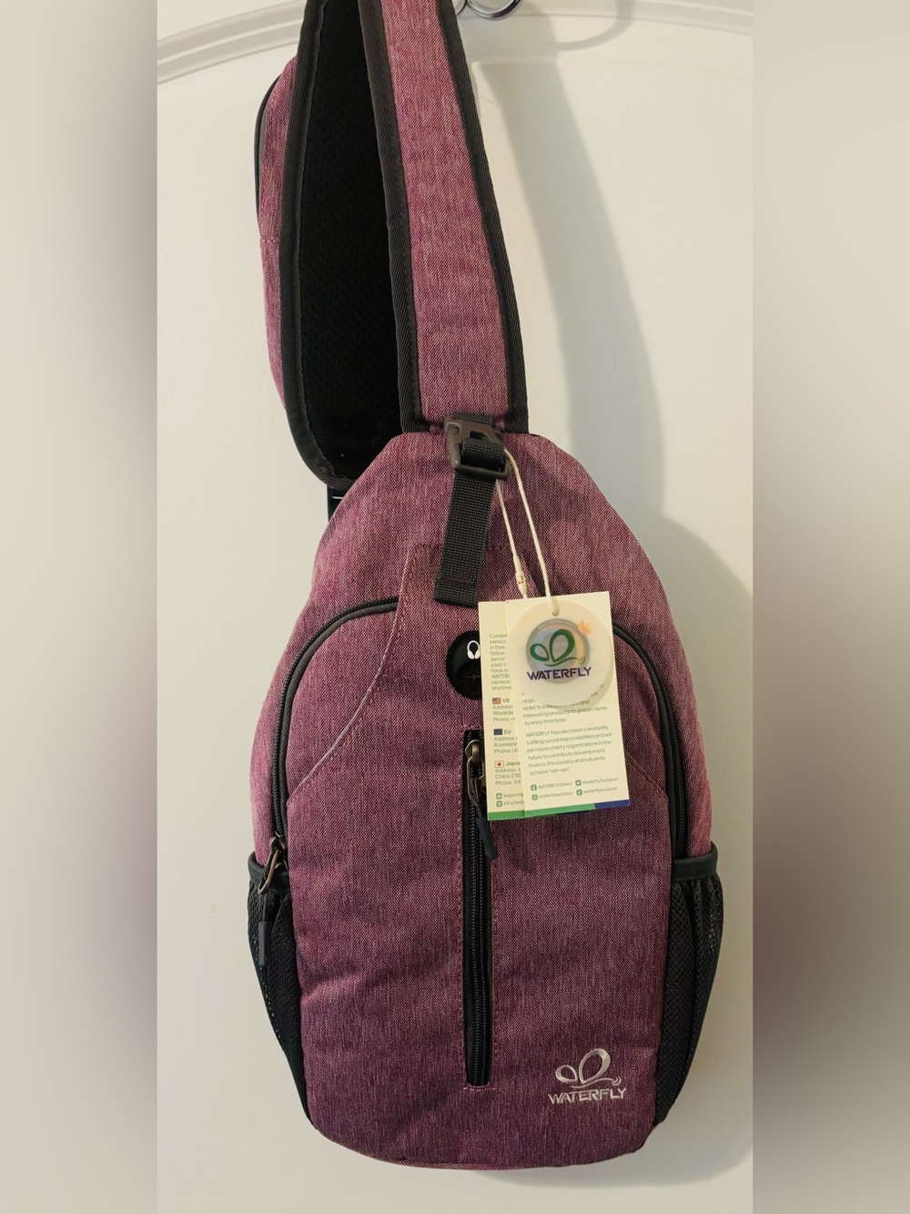 New WATERFLY Purple Crossbody Backpack Sling Bag Travel Hiking Chest Bag Daypack